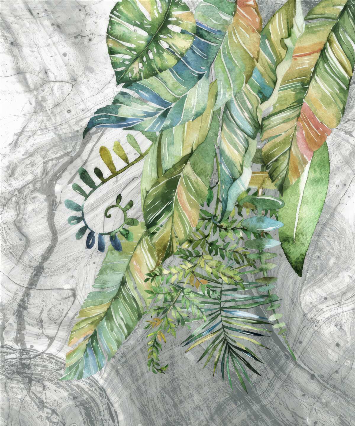 Papier peint feuilles de différents types sur fond gris