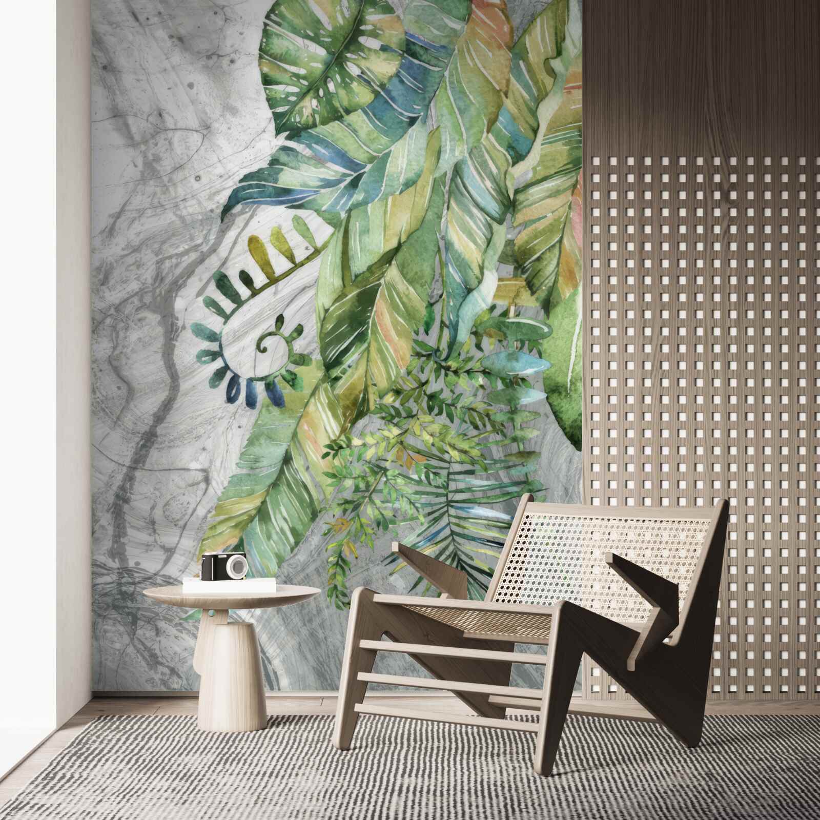 Papier peint feuilles de différents types sur fond gris