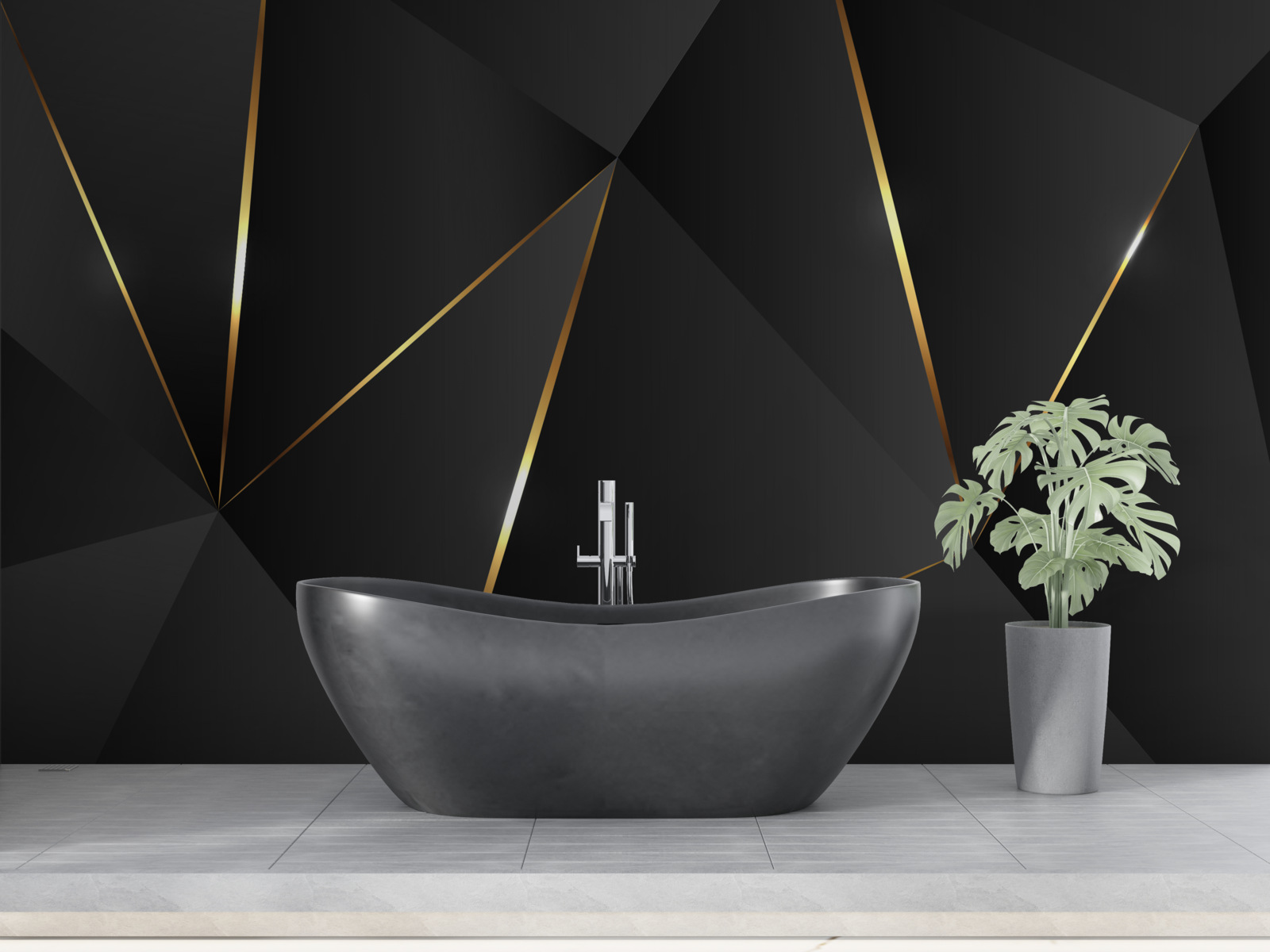 Papier peint figures tridimensionnelles dans les tons noir et or