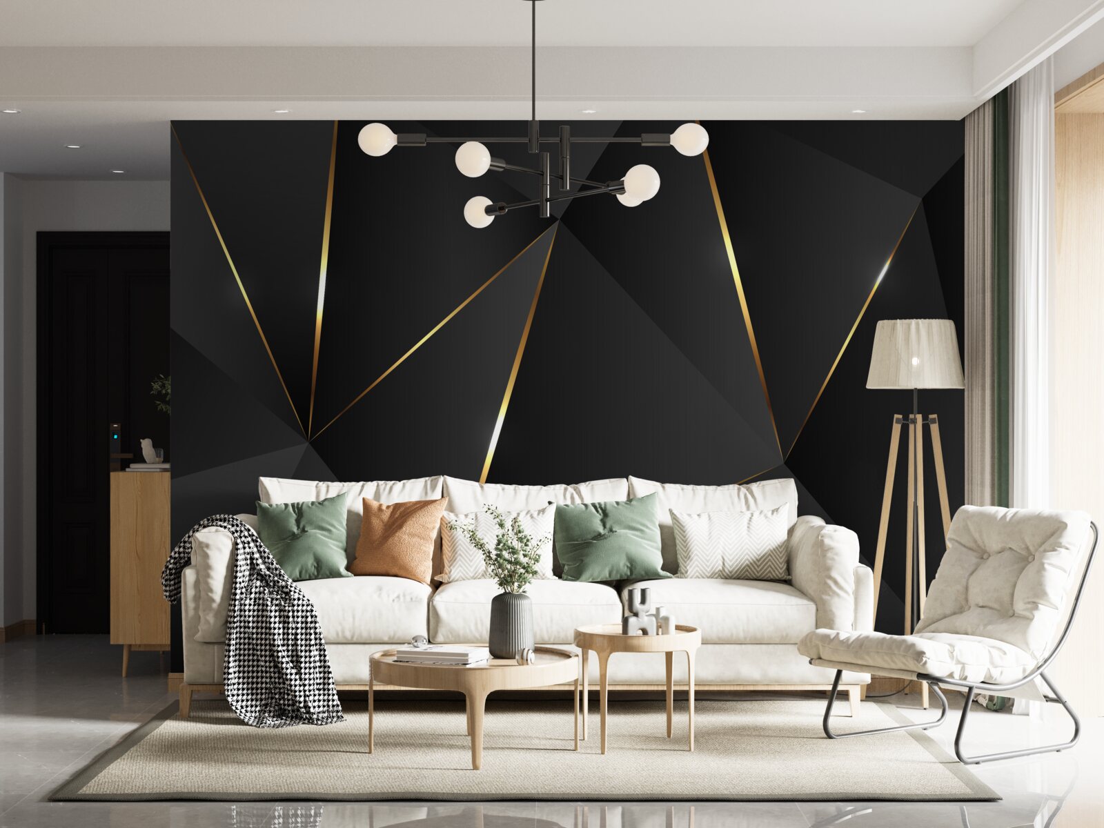 Papier peint figures tridimensionnelles dans les tons noir et or