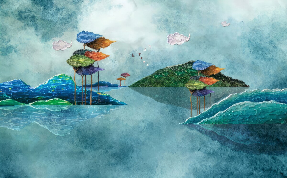 Papier peint île représentée dans le tableau