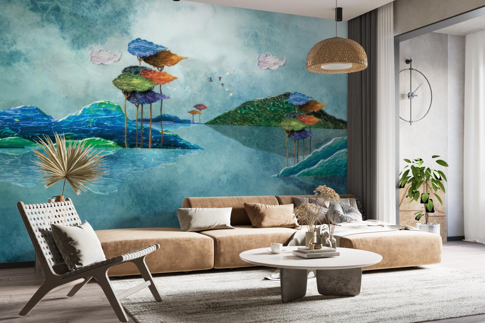 Papier peint île représentée dans le tableau