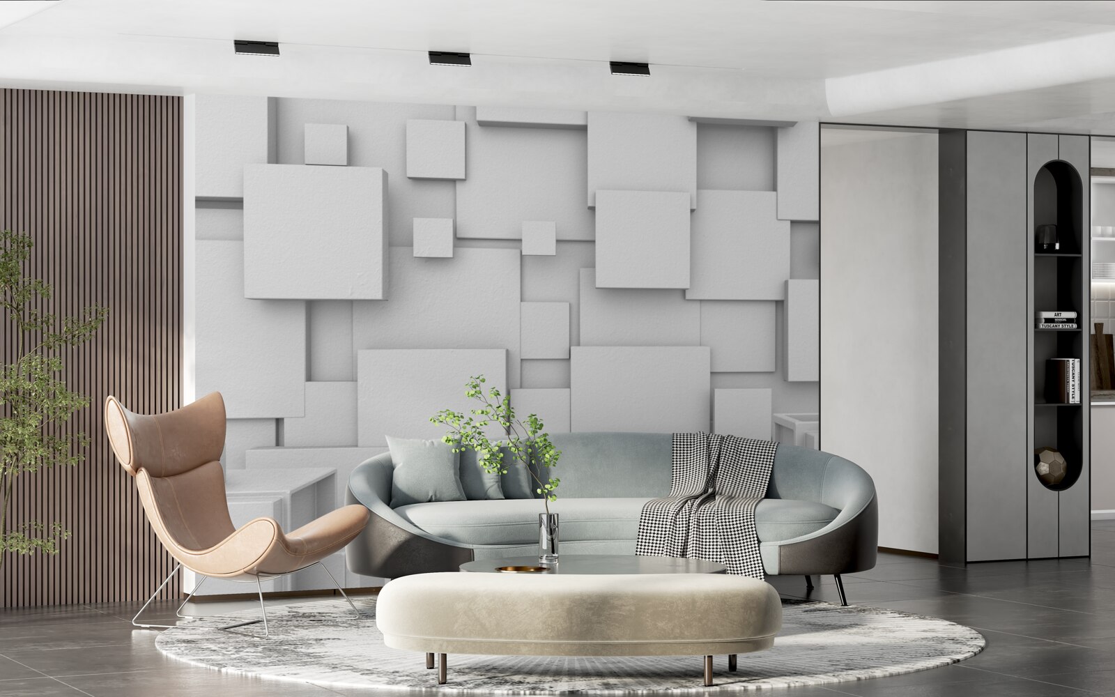 Papier peint carrés blancs volumétriques