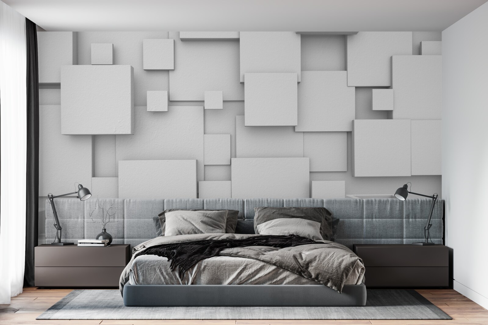 Papier peint carrés blancs volumétriques