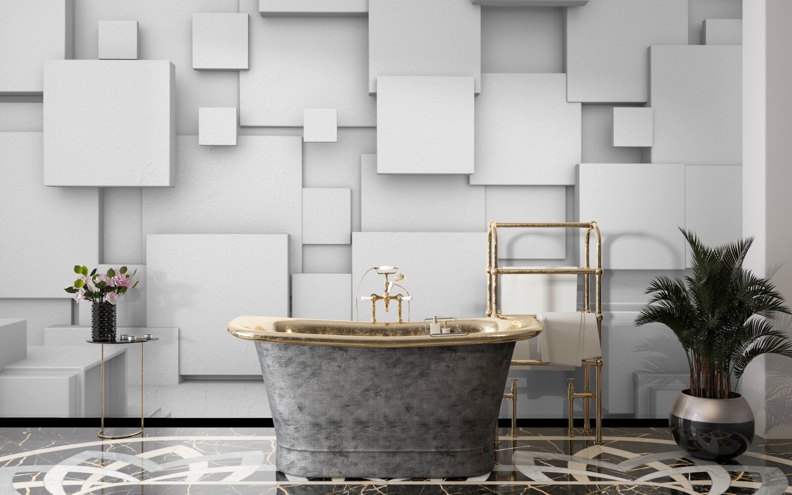 Papier peint carrés blancs volumétriques