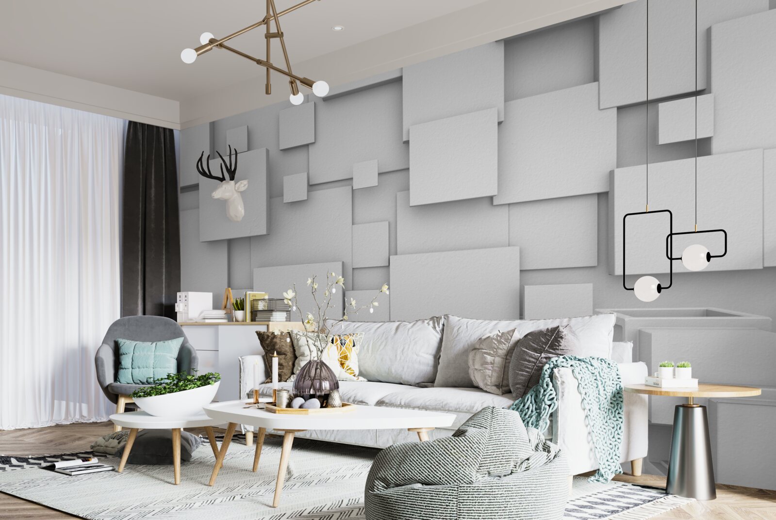 Papier peint carrés blancs volumétriques