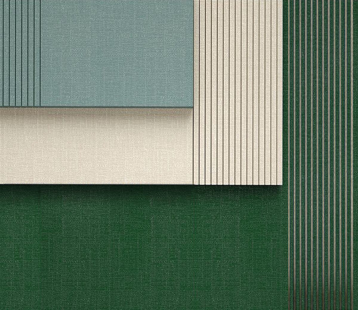 Papier peint carrés en bleu, beige et vert