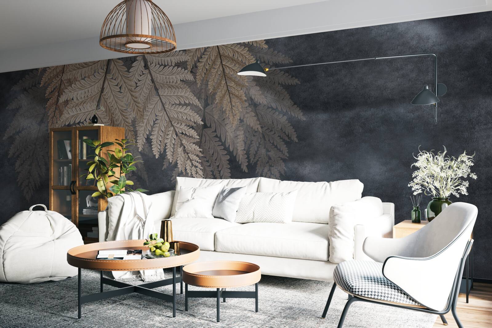 Papier peint feuilles tombant sur un fond sombre