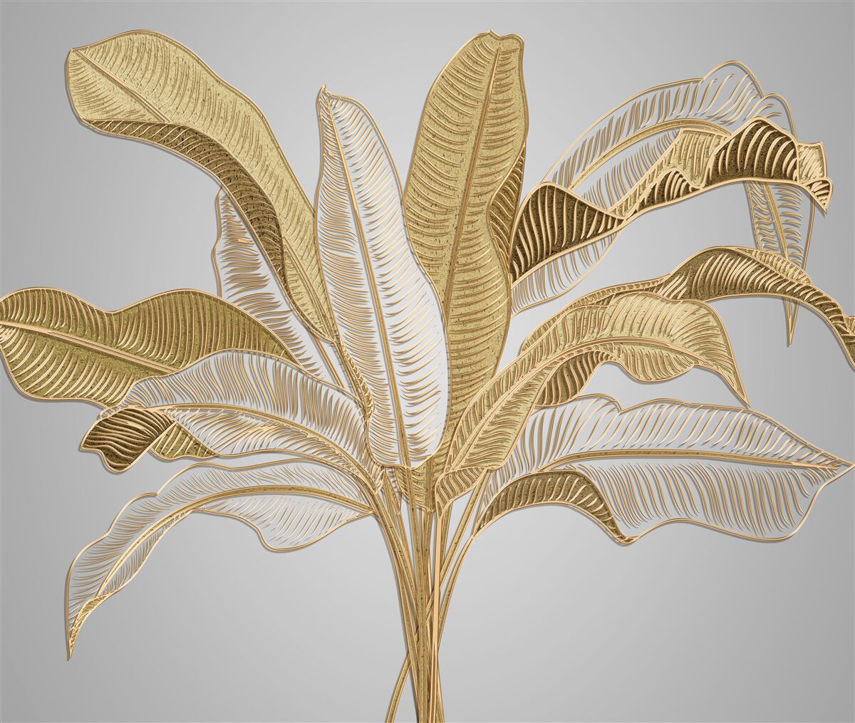 Papier peint feuilles aux tons dorés et blancs inhabituels