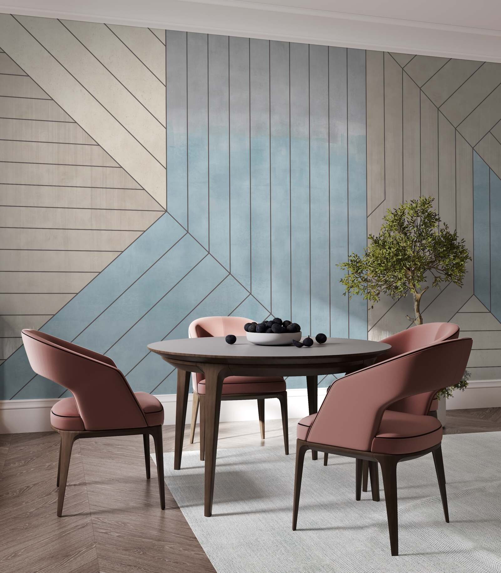 Papier peint lignes bleutées et floues