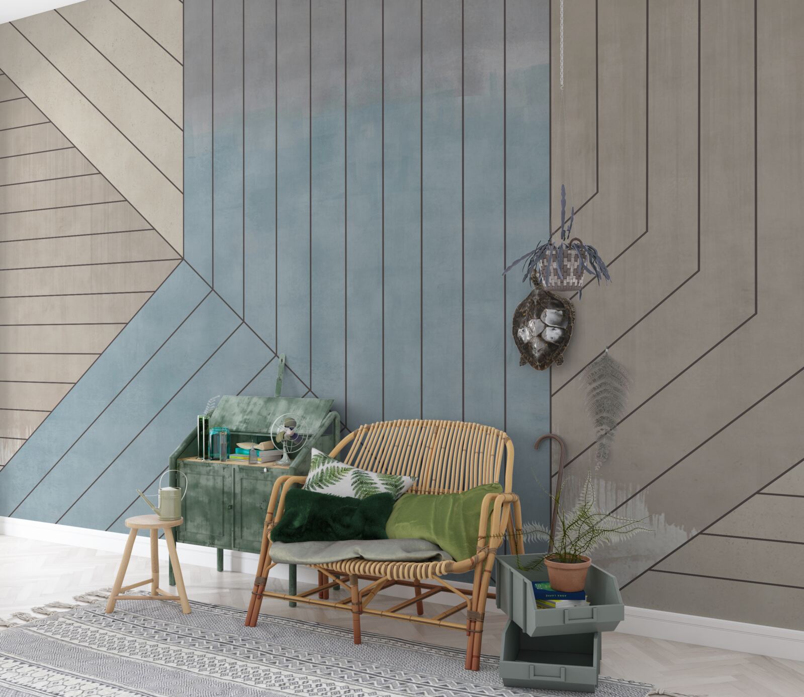 Papier peint lignes bleutées et floues