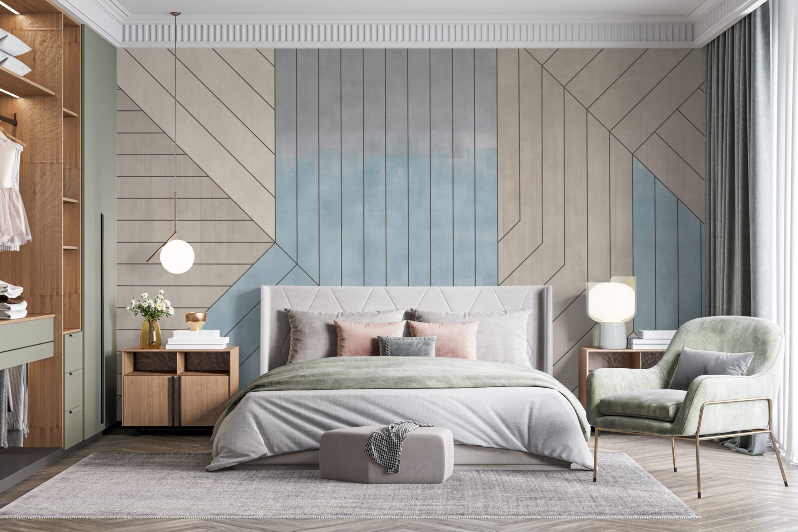 Papier peint lignes bleutées et floues