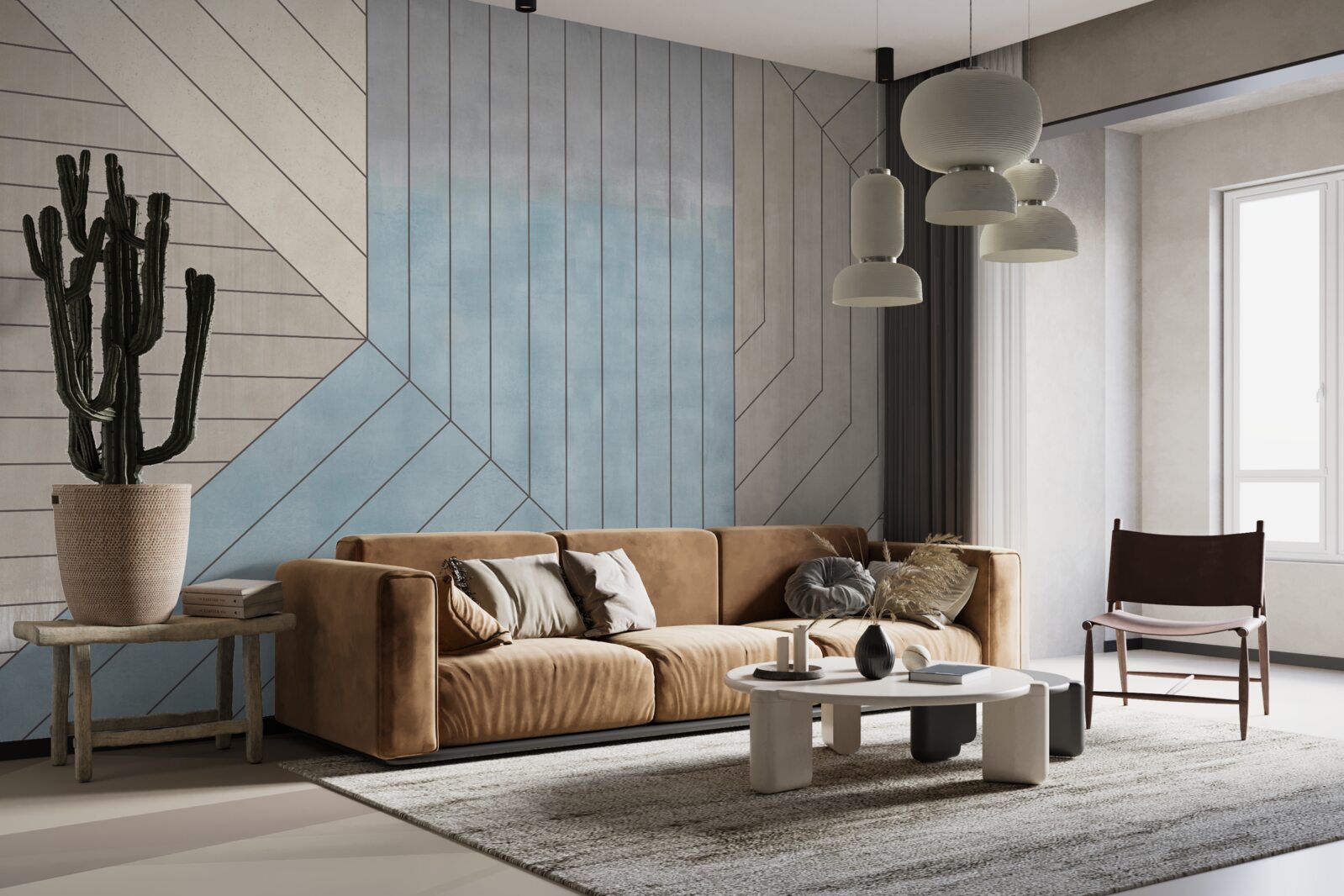 Papier peint lignes bleutées et floues