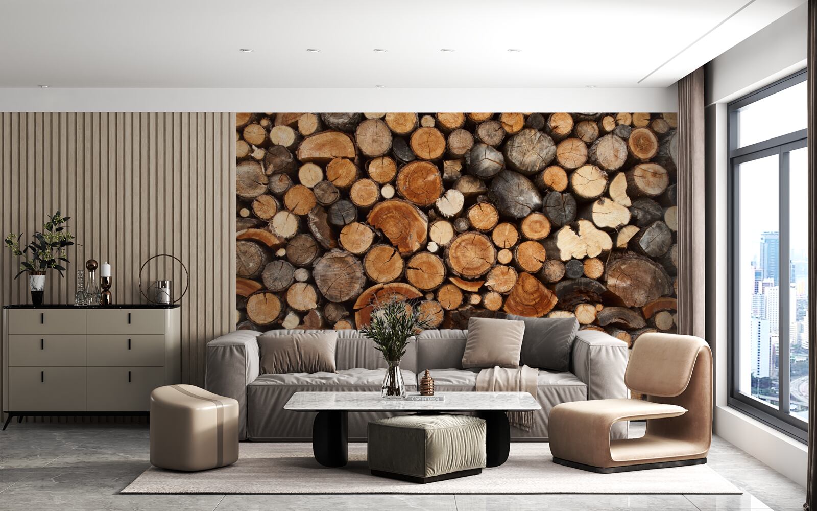 Papier peint divers rondins de bois