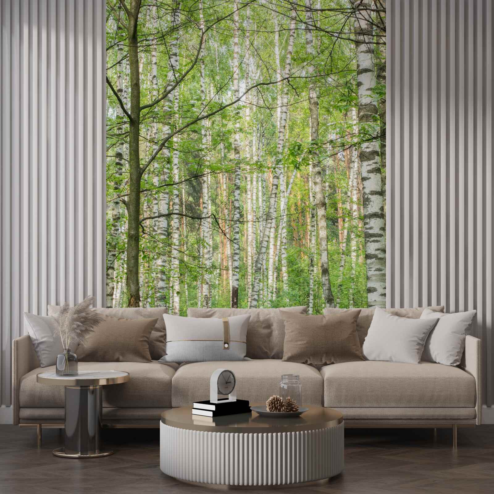 Papier peint forêt densément couverte de bouleaux