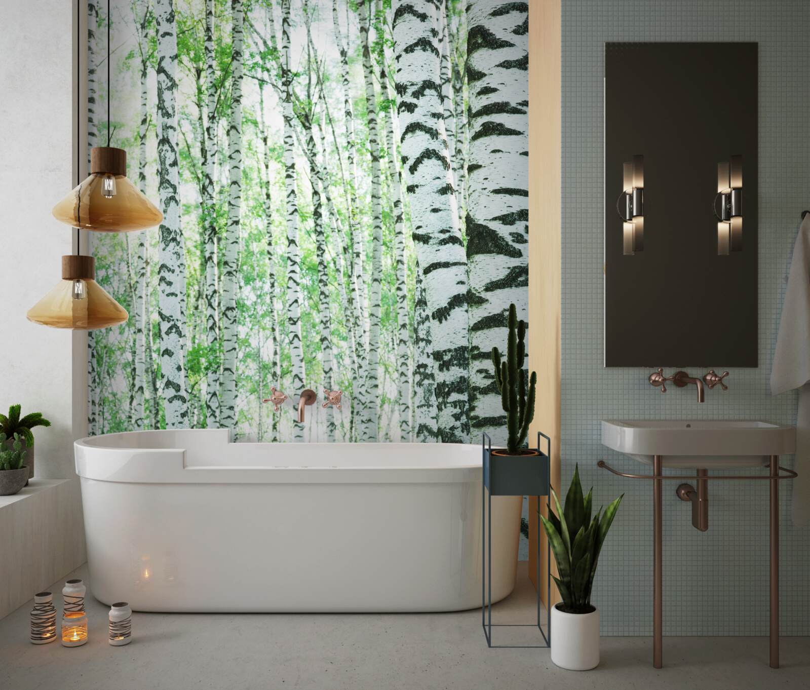 Papier peint bouleaux légers