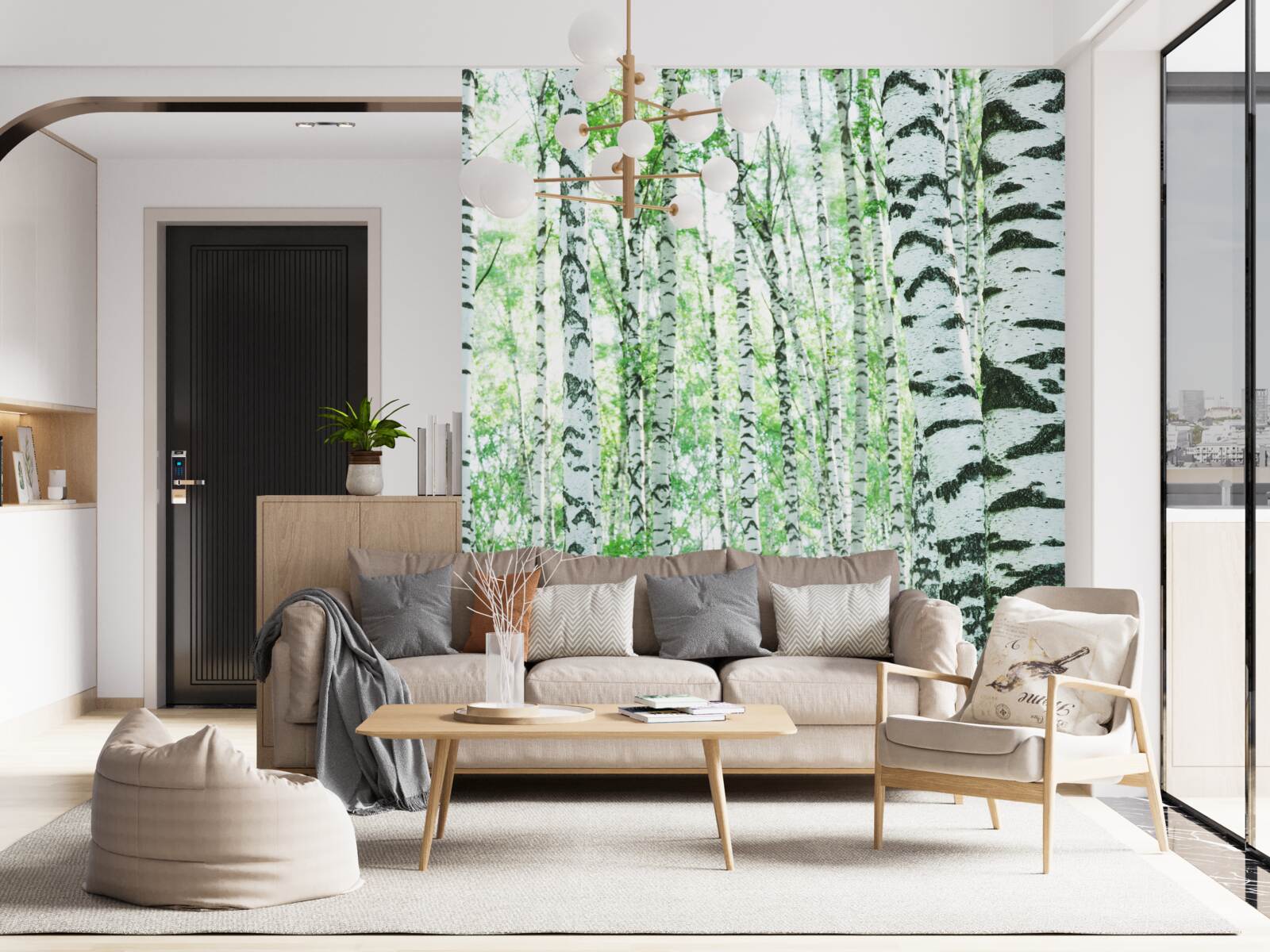 Papier peint bouleaux légers