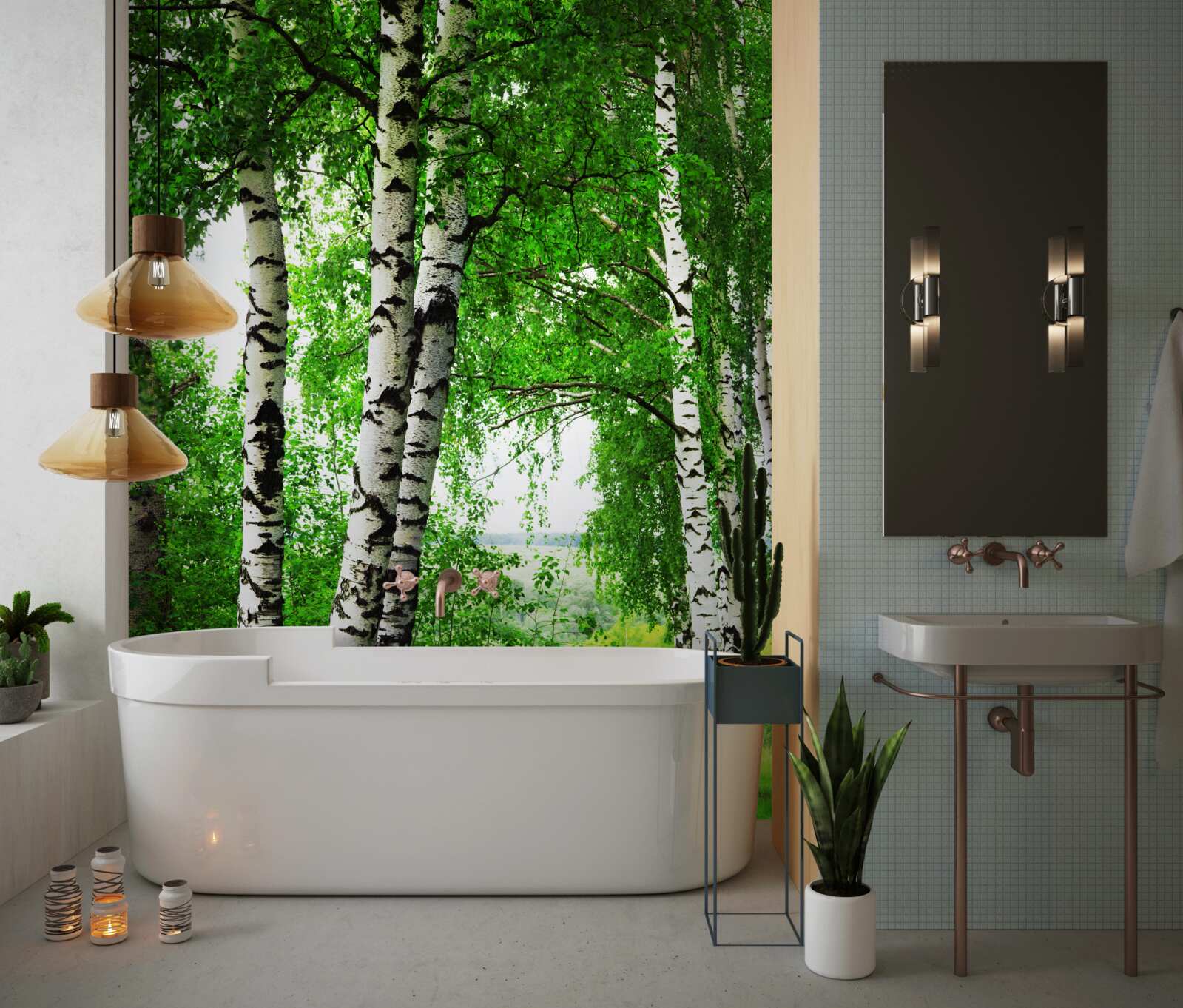 Papier peint un bosquet de bouleaux dans une clairière