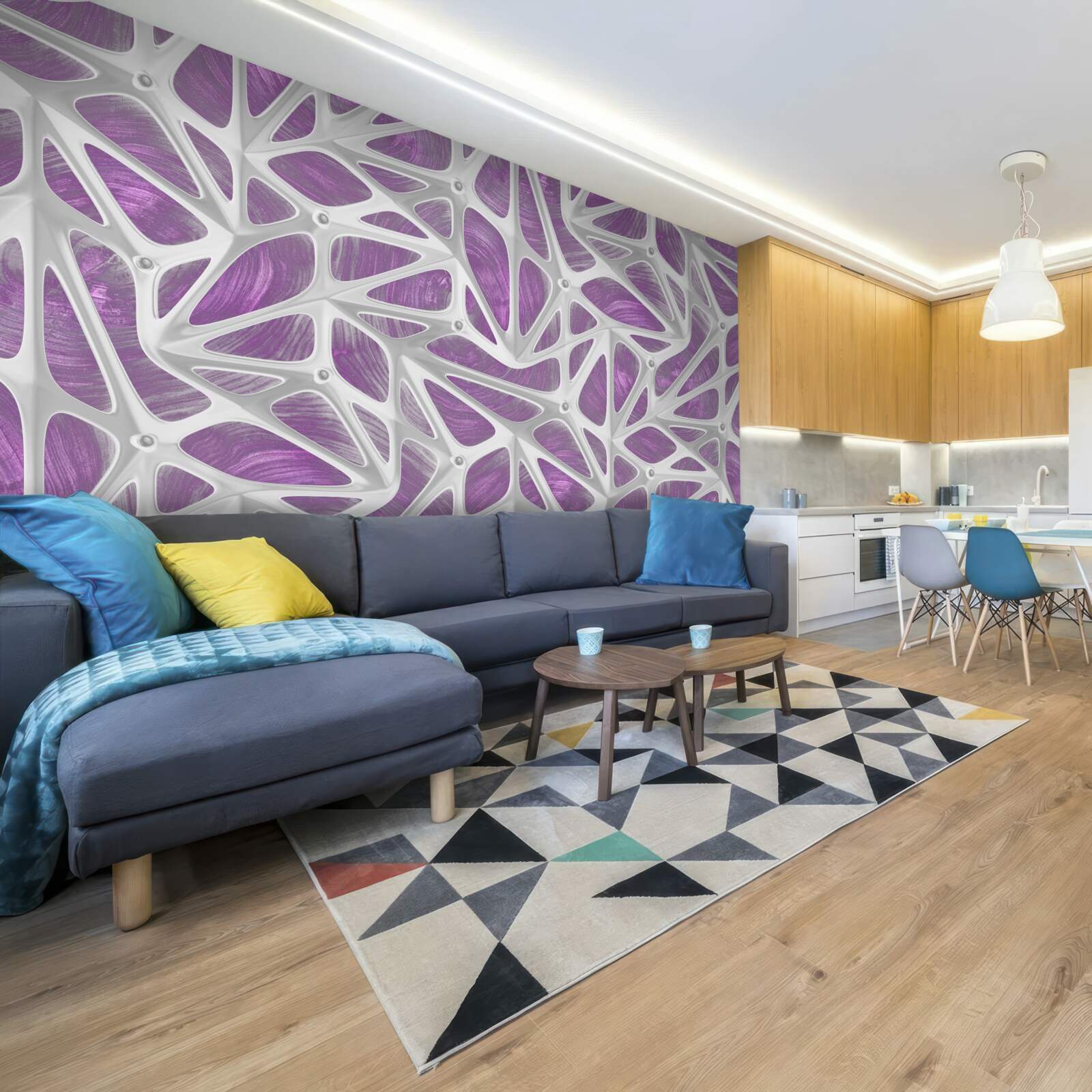 Papier peint motifs en blanc et violet