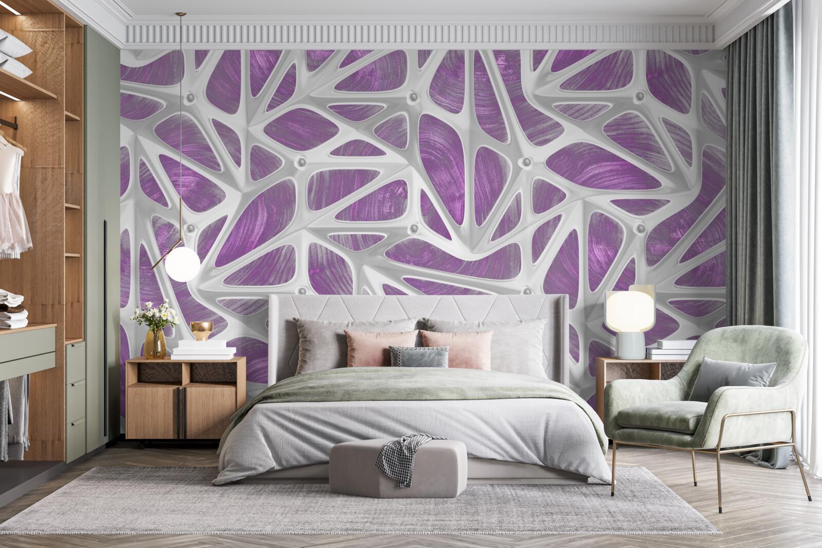 Papier peint motifs en blanc et violet