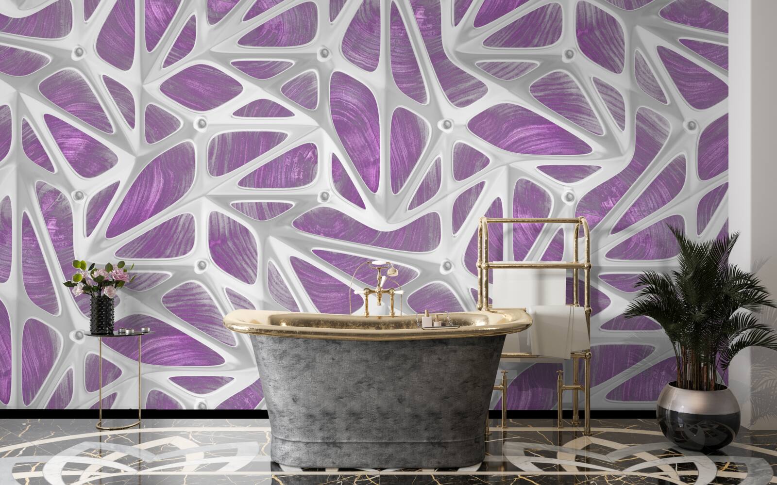 Papier peint motifs en blanc et violet