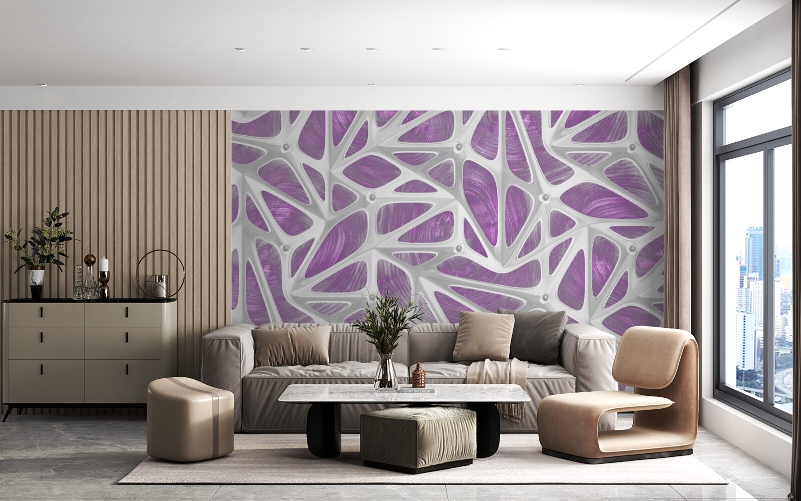 Papier peint motifs en blanc et violet