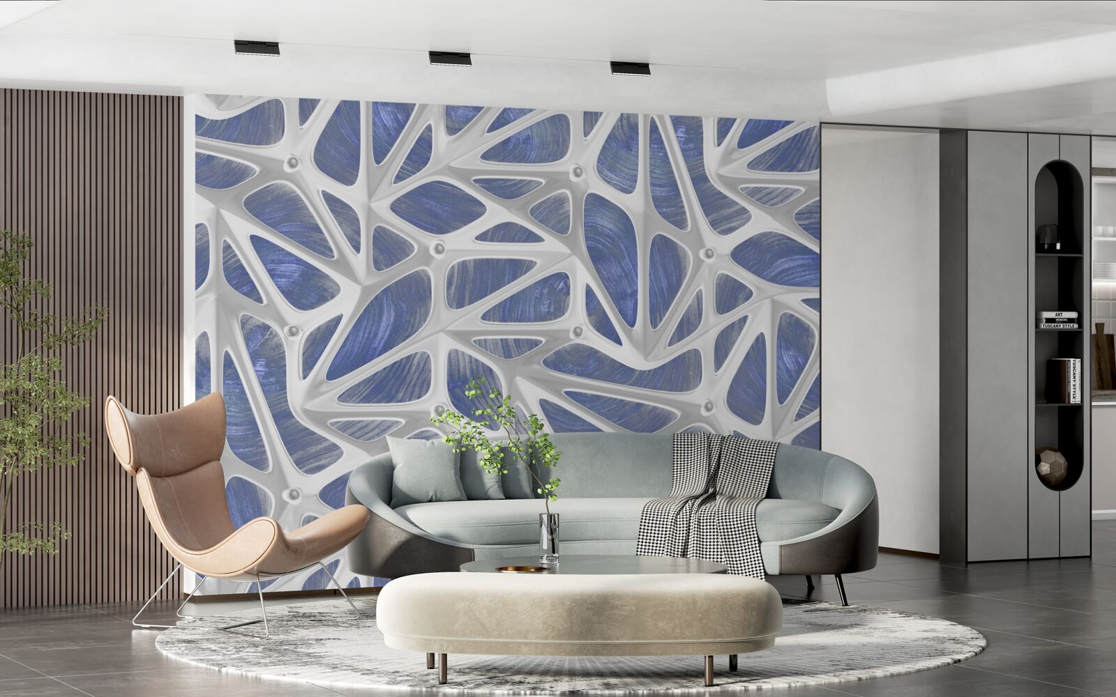 Papier peint boucles blanches sur fond bleu