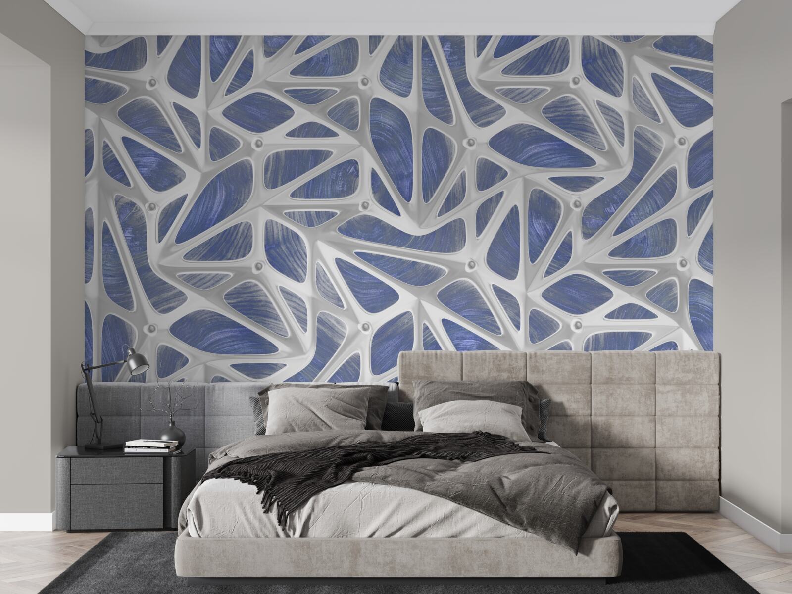 Papier peint boucles blanches sur fond bleu