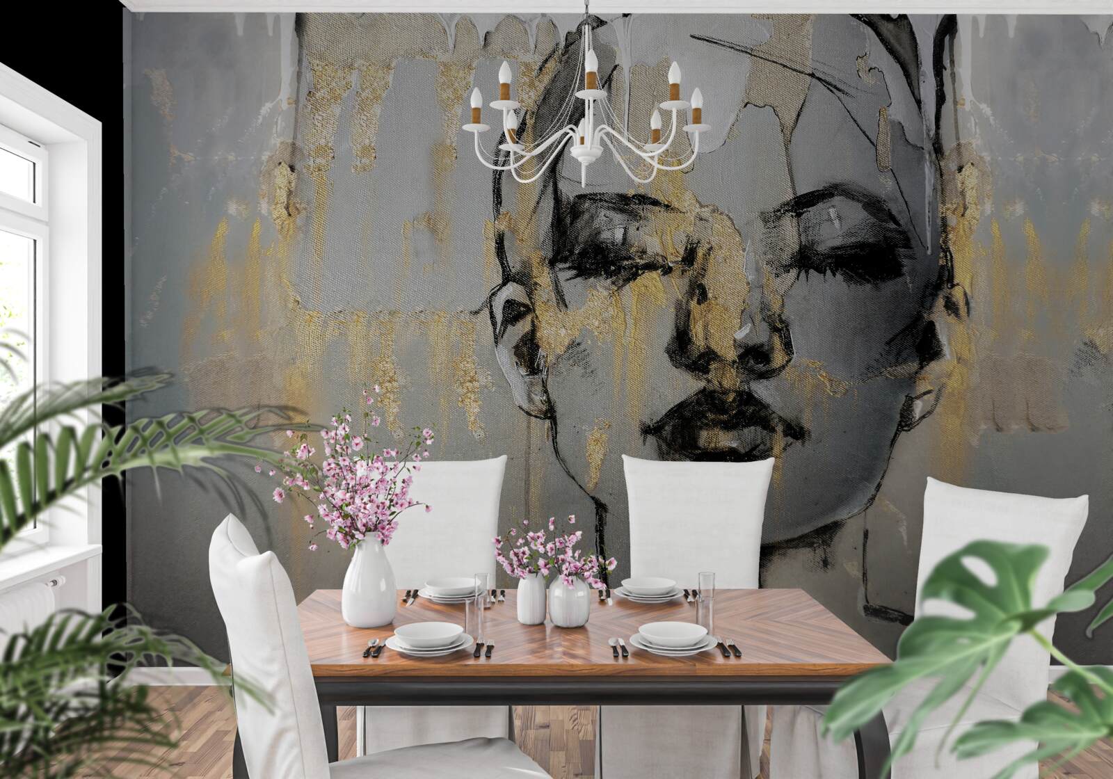 Papier peint photo de profil d'une fille avec les yeux fermés