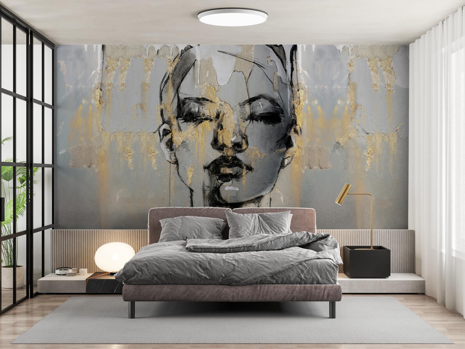 Papier peint photo de profil d'une fille avec les yeux fermés