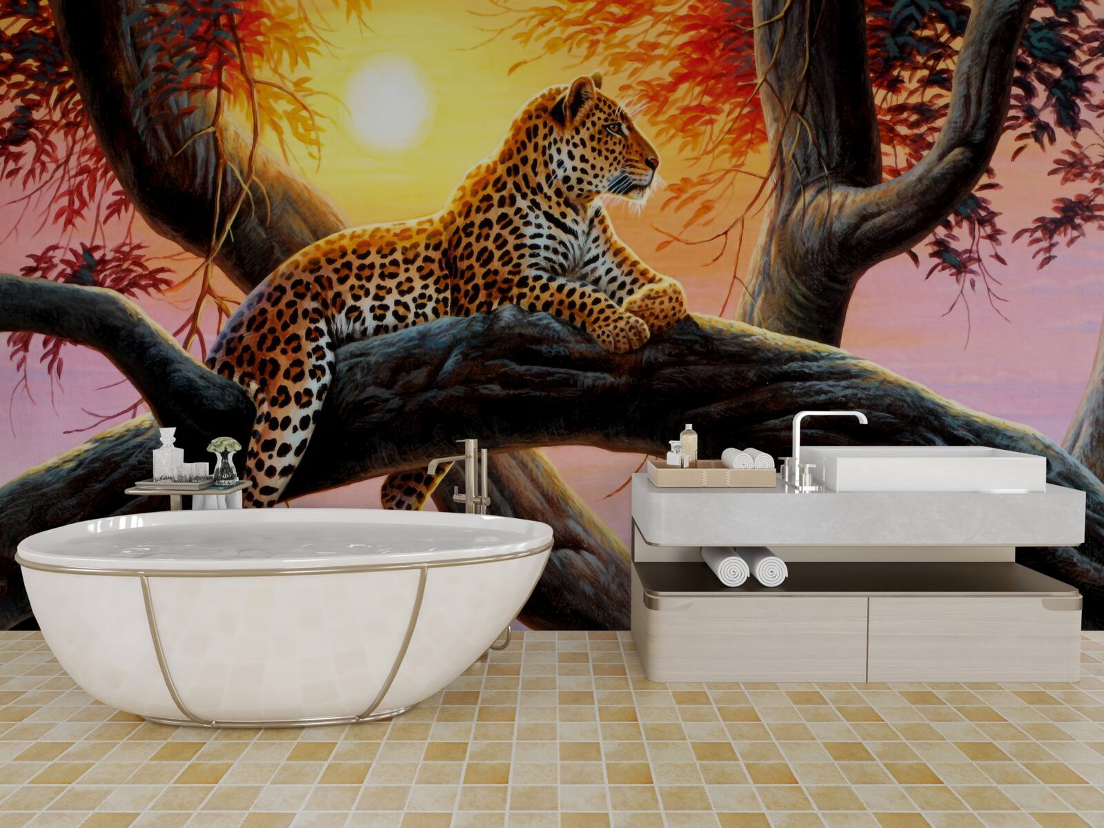 Papier peint Le guépard s'assoit dans un arbre