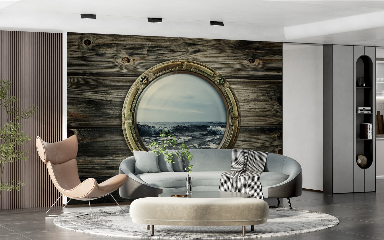 Papier peint fenêtre de la cabine donnant sur l'océan