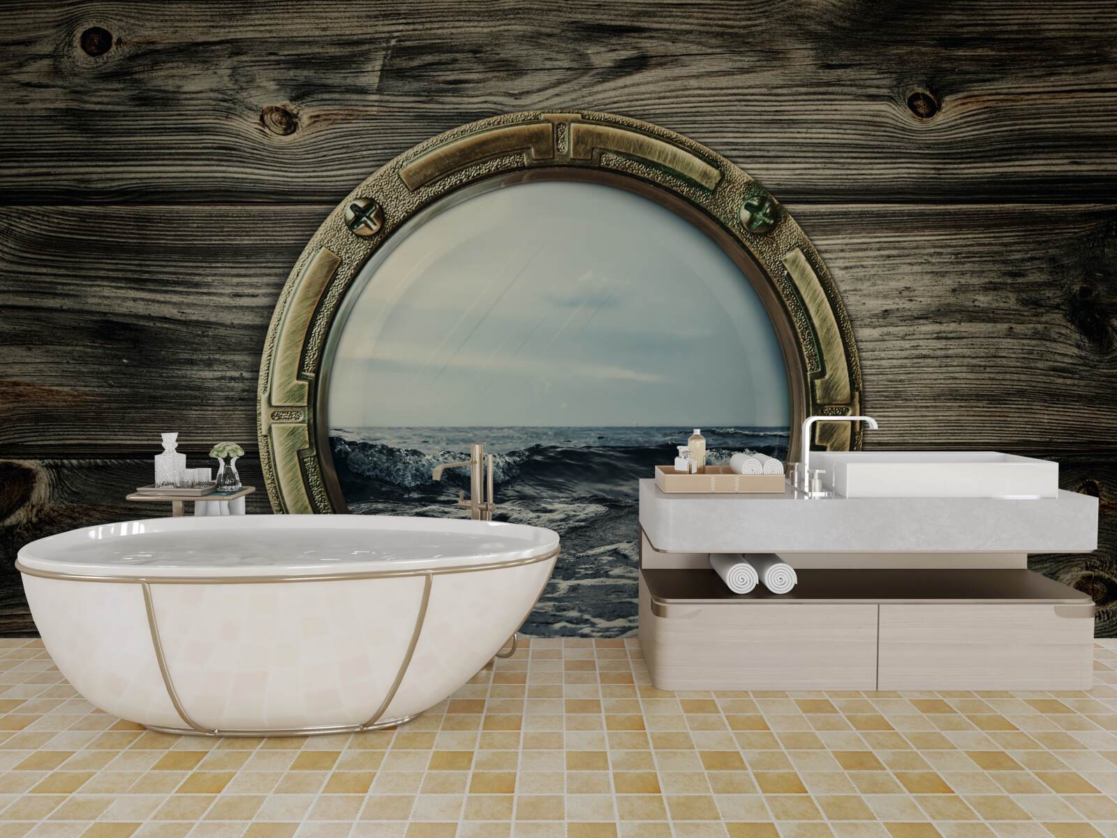 Papier peint fenêtre de la cabine donnant sur l'océan