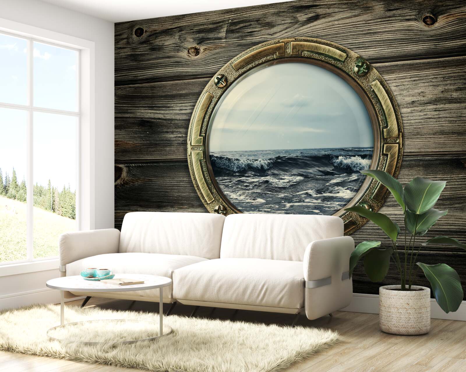 Papier peint fenêtre de la cabine donnant sur l'océan