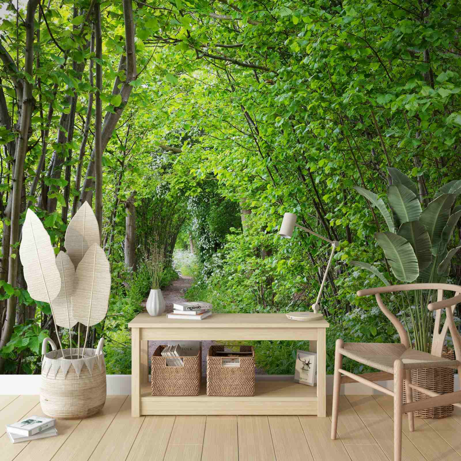 Papier peint chemin à travers la forêt dense d'émeraude