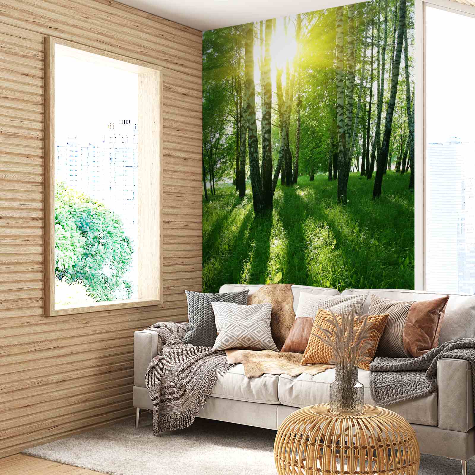 Papier peint matinée dans la forêt