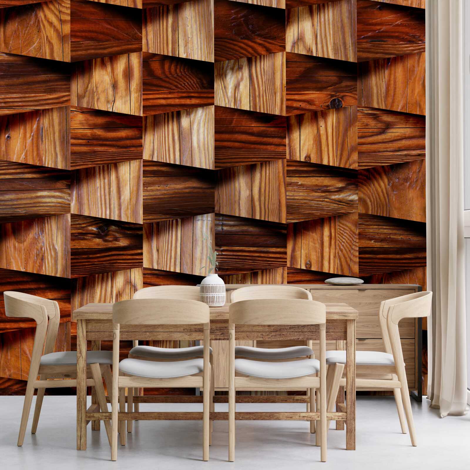 Papier peint pièces volumétriques en bois