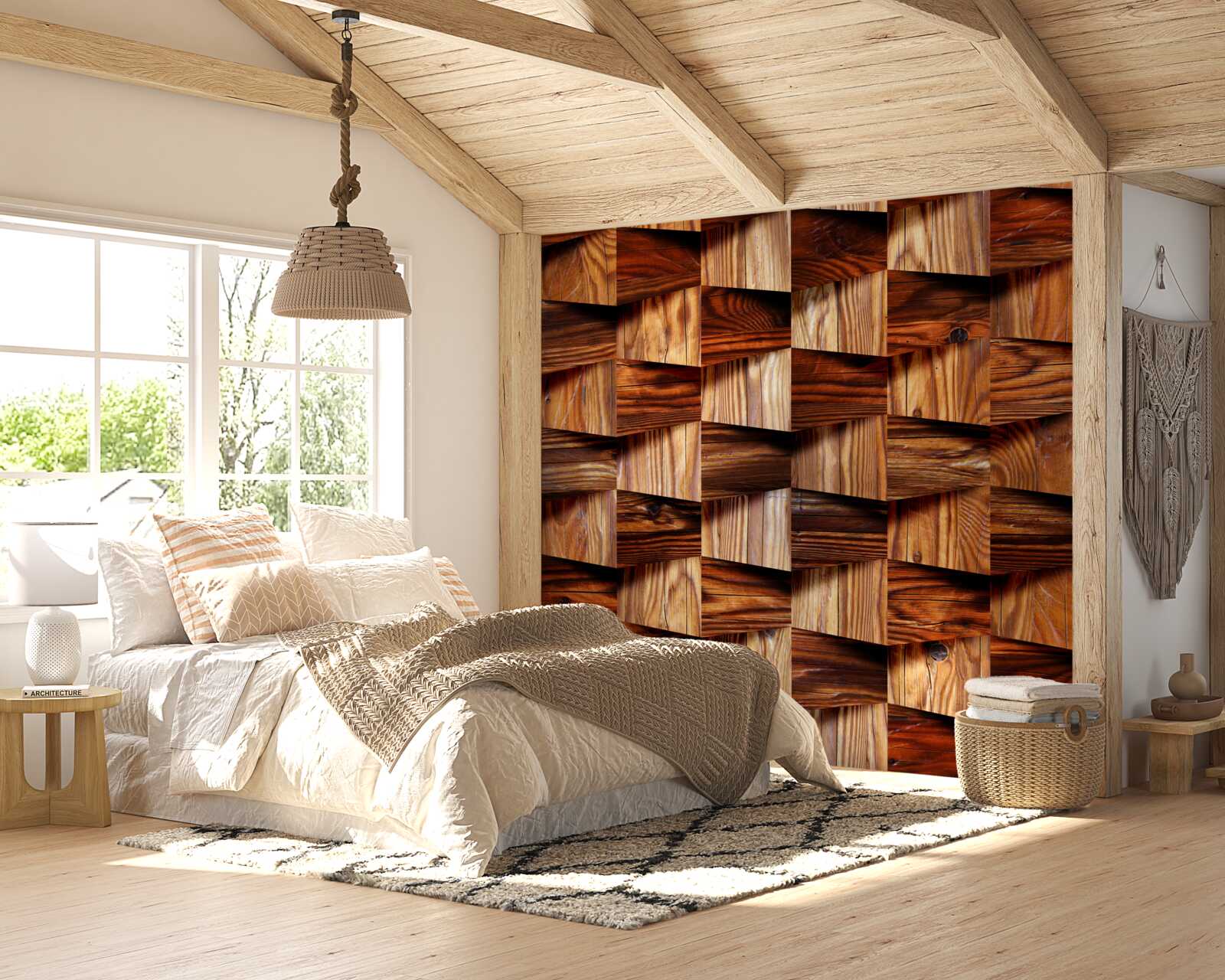 Papier peint pièces volumétriques en bois