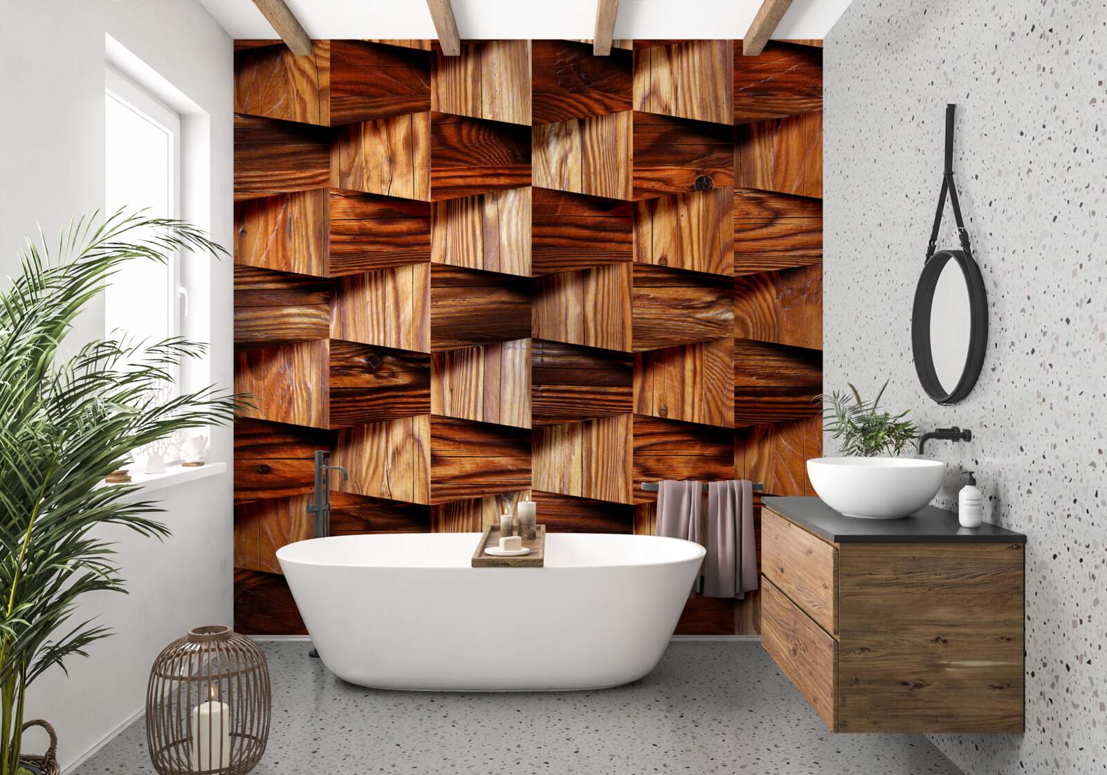 Papier peint pièces volumétriques en bois