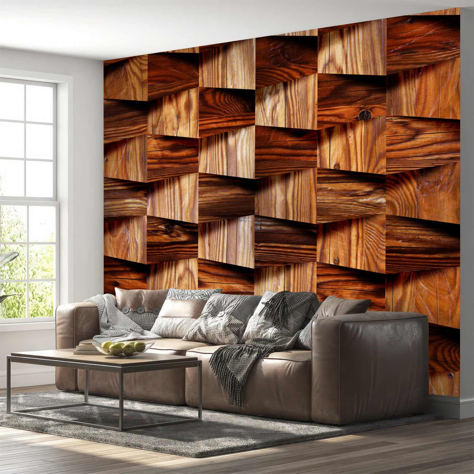 Papier peint pièces volumétriques en bois