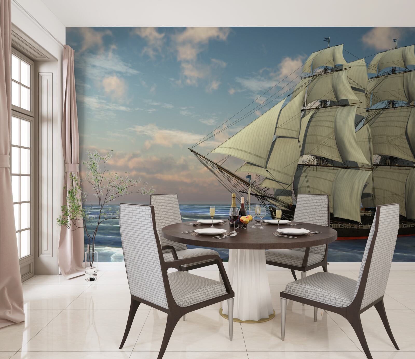 Papier peint navire majestueux et gracieux naviguant sur l'eau