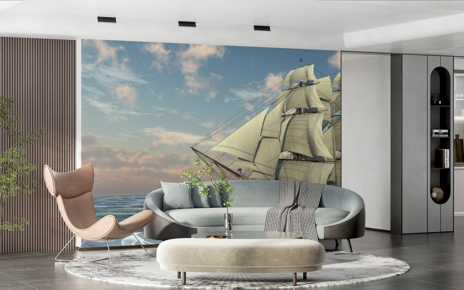 Papier peint navire majestueux et gracieux naviguant sur l'eau