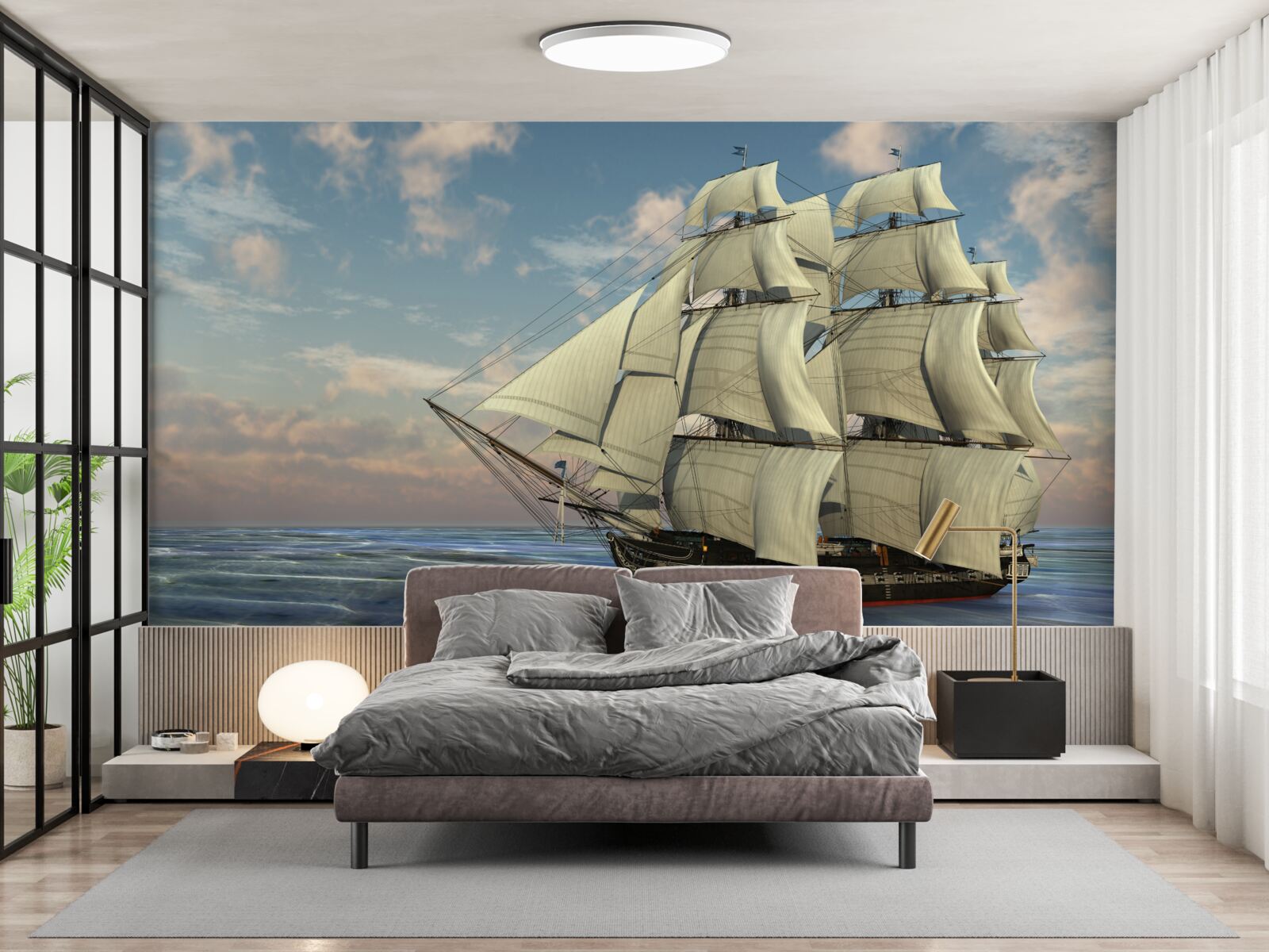 Papier peint navire majestueux et gracieux naviguant sur l'eau