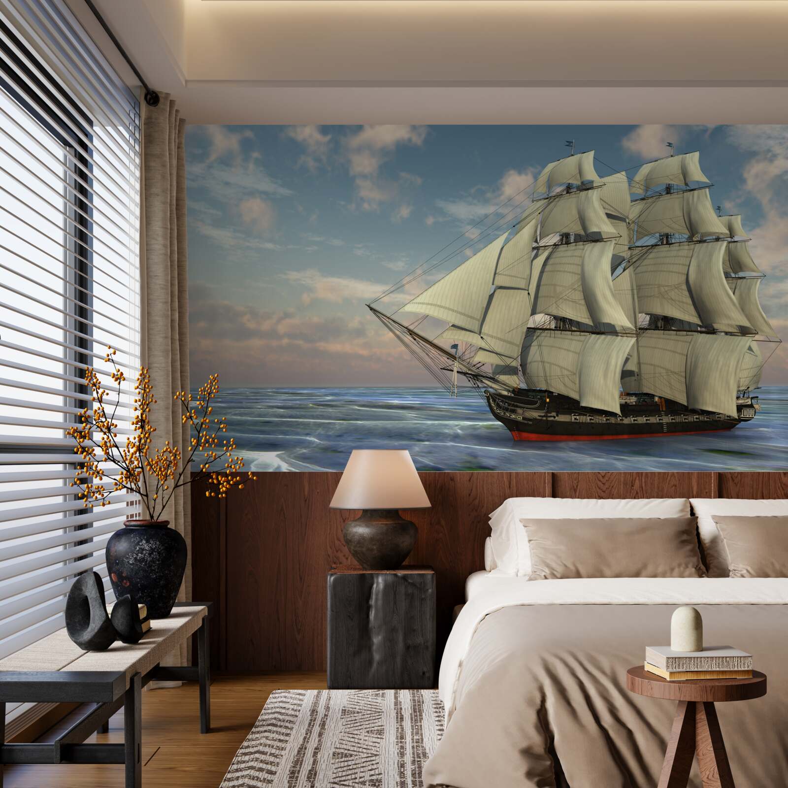 Papier peint navire majestueux et gracieux naviguant sur l'eau