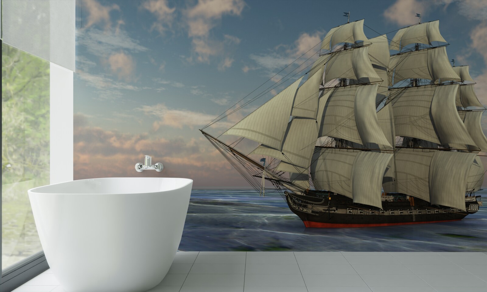 Papier peint navire majestueux et gracieux naviguant sur l'eau