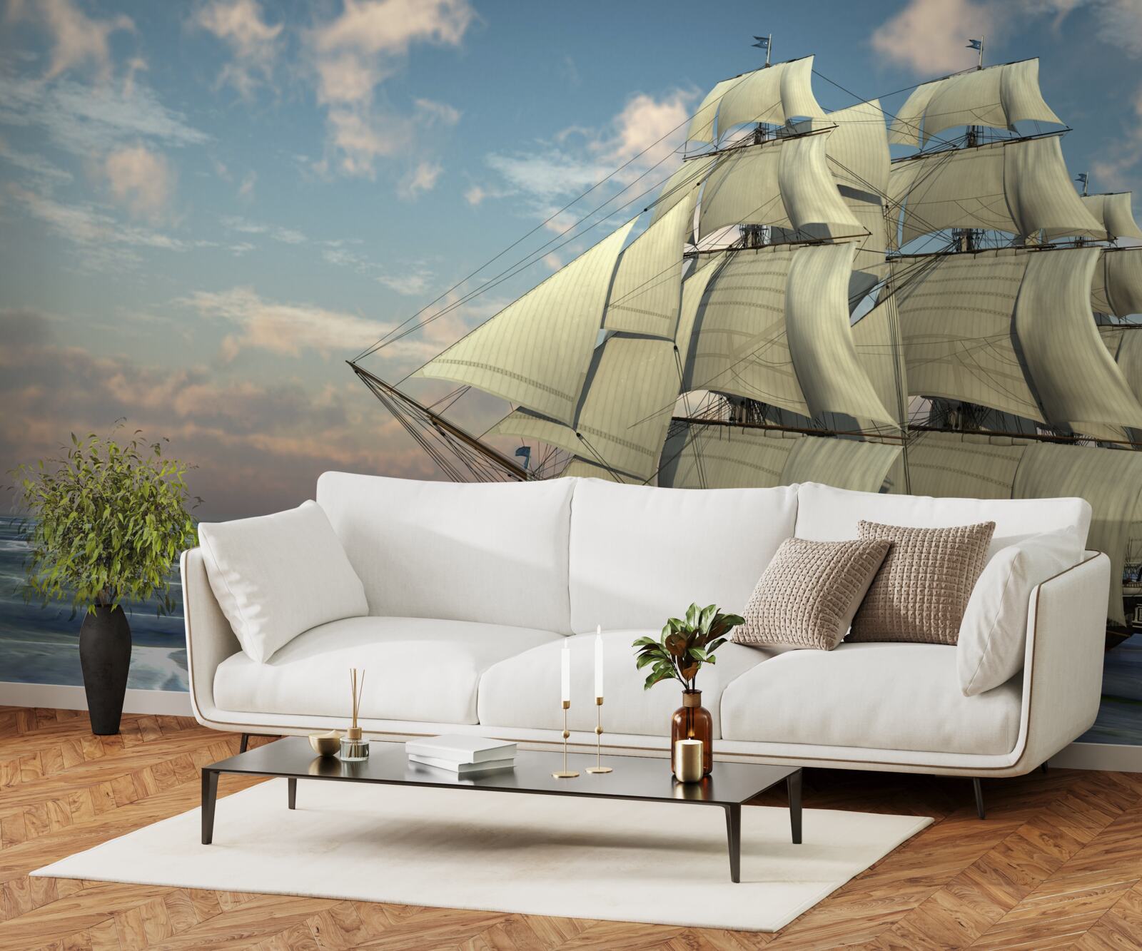 Papier peint navire majestueux et gracieux naviguant sur l'eau