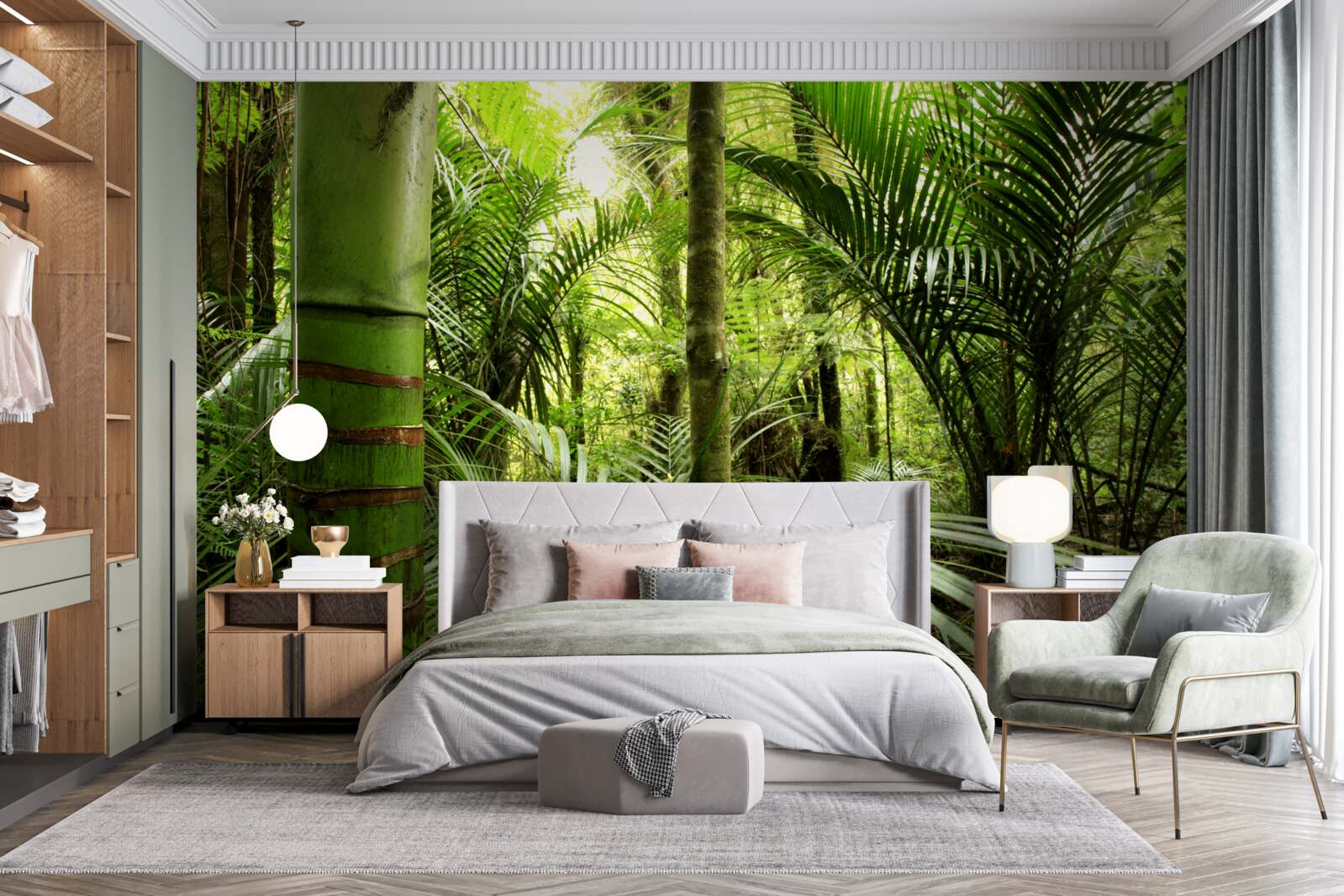 Papier peint grandes plantes dans un bosquet vert