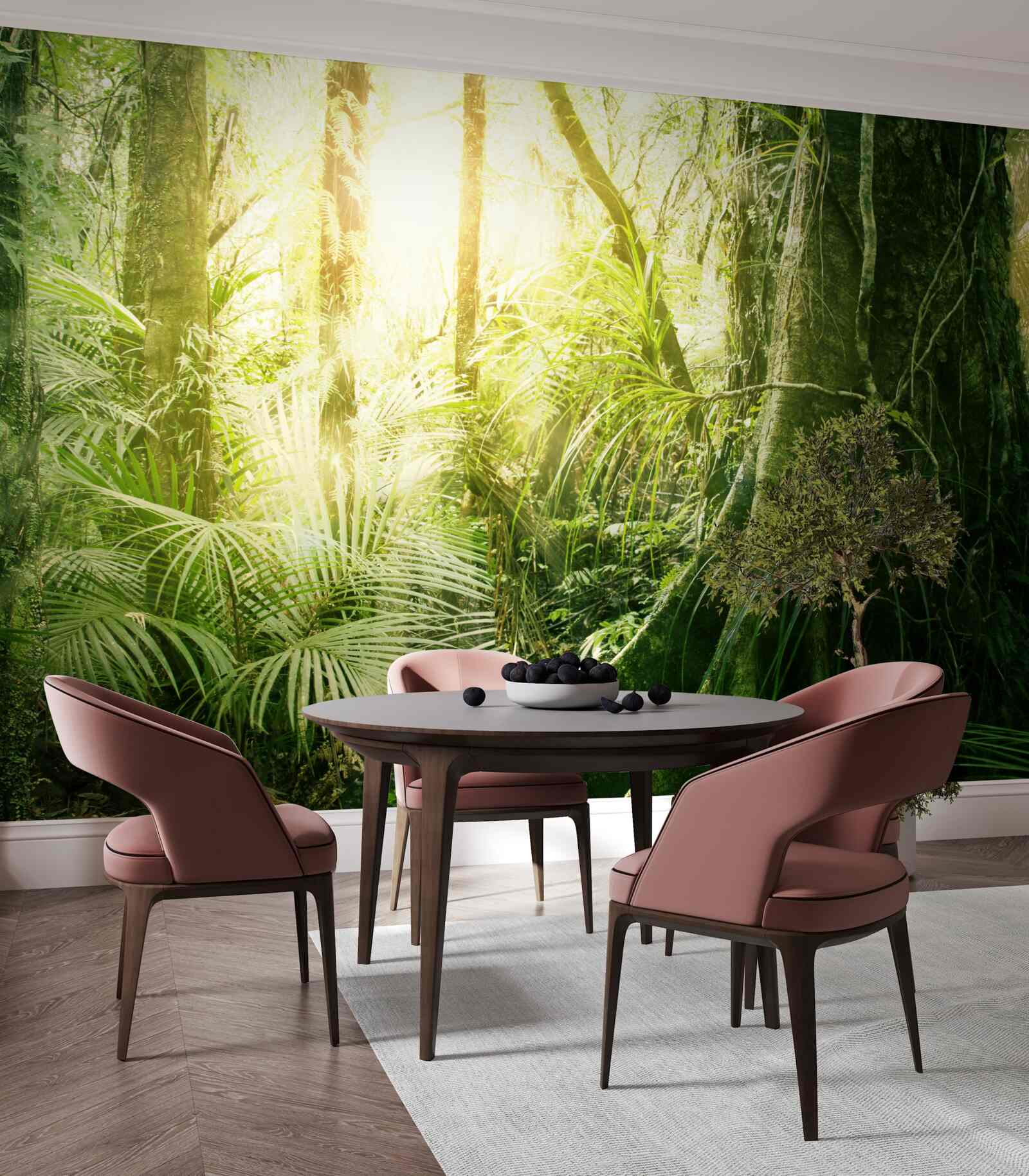 Papier peint rayons de lumière pénétrant dans une forêt de conte de fées