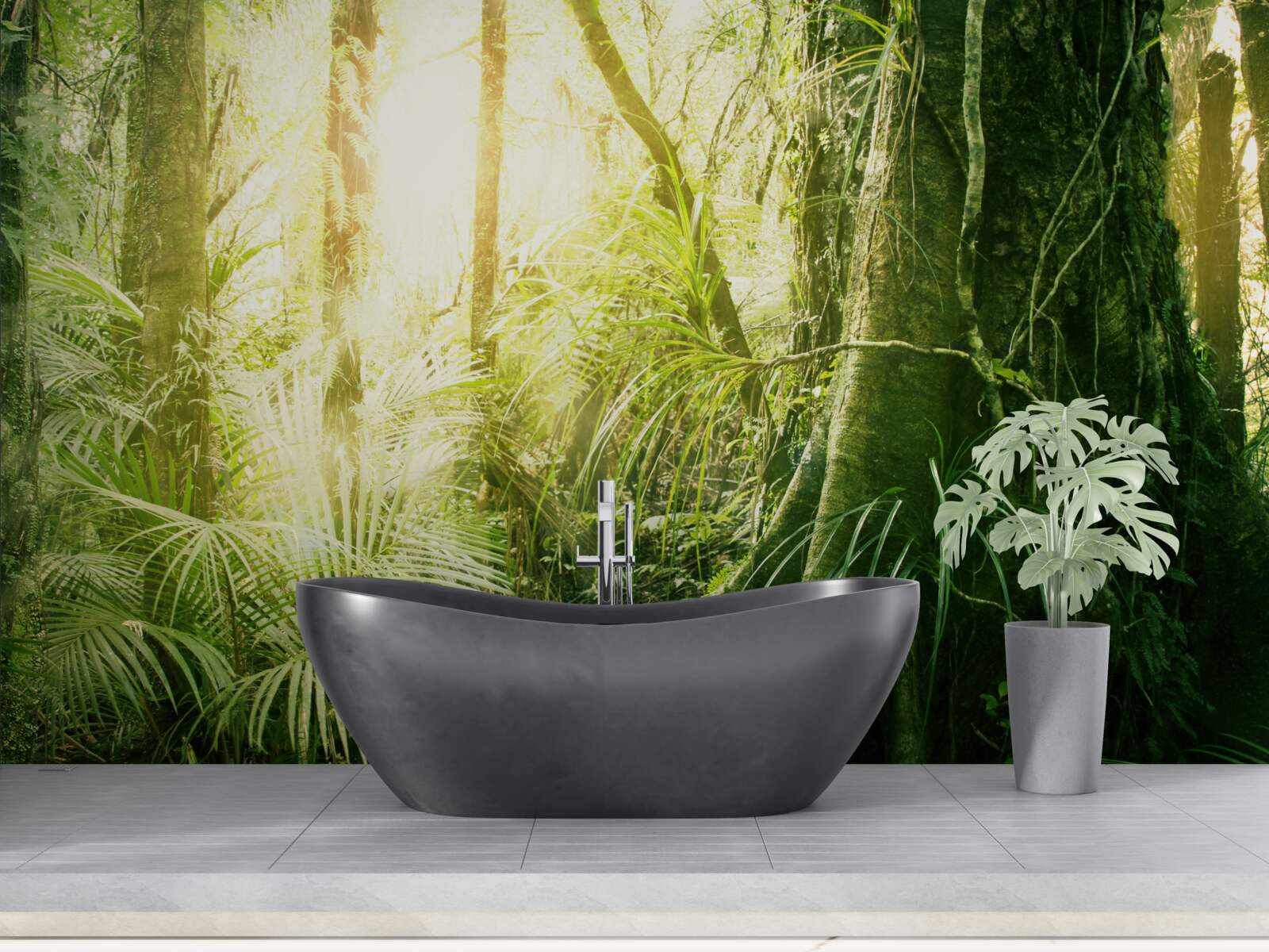 Papier peint rayons de lumière pénétrant dans une forêt de conte de fées