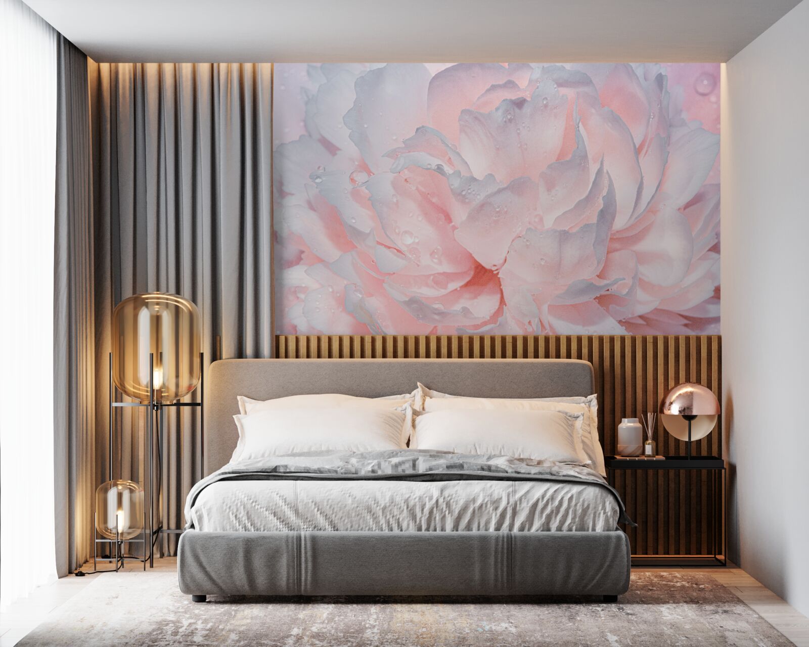 Papier peint grande pivoine rose vif